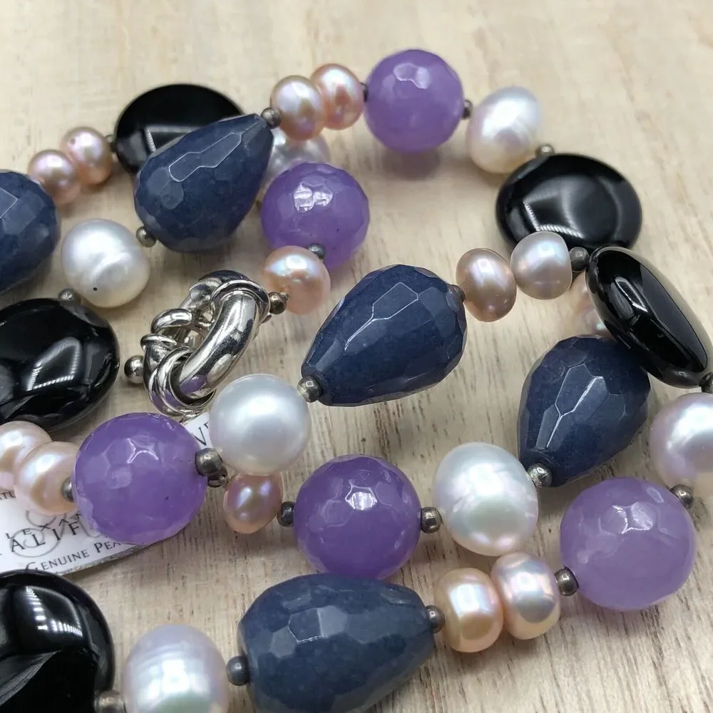 Alexander Kalifano Necklace Natural Gemstones Amethyst Genuine‎ Pearl Choker